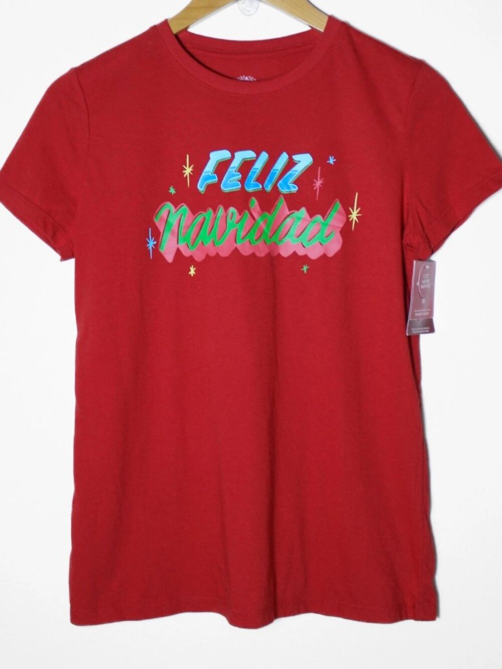 Womens Feliz Navidad Graphic Tee Shirt Christmas Red Casual Tee Size XS, 2X, 3X